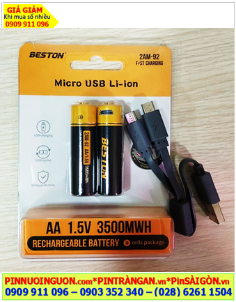 Beston 2AM-92, Pin sạc 1.5v micro USB Li-ion AA3500mWh (cổng sạc USB) chính hãng